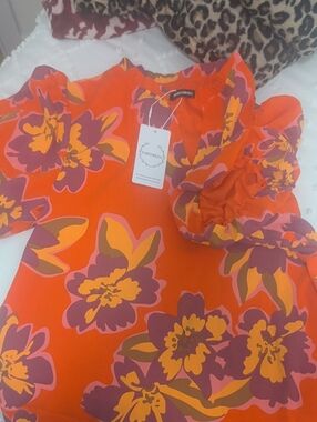 Mascomoda Floral Ruffle Sleeve Blouse